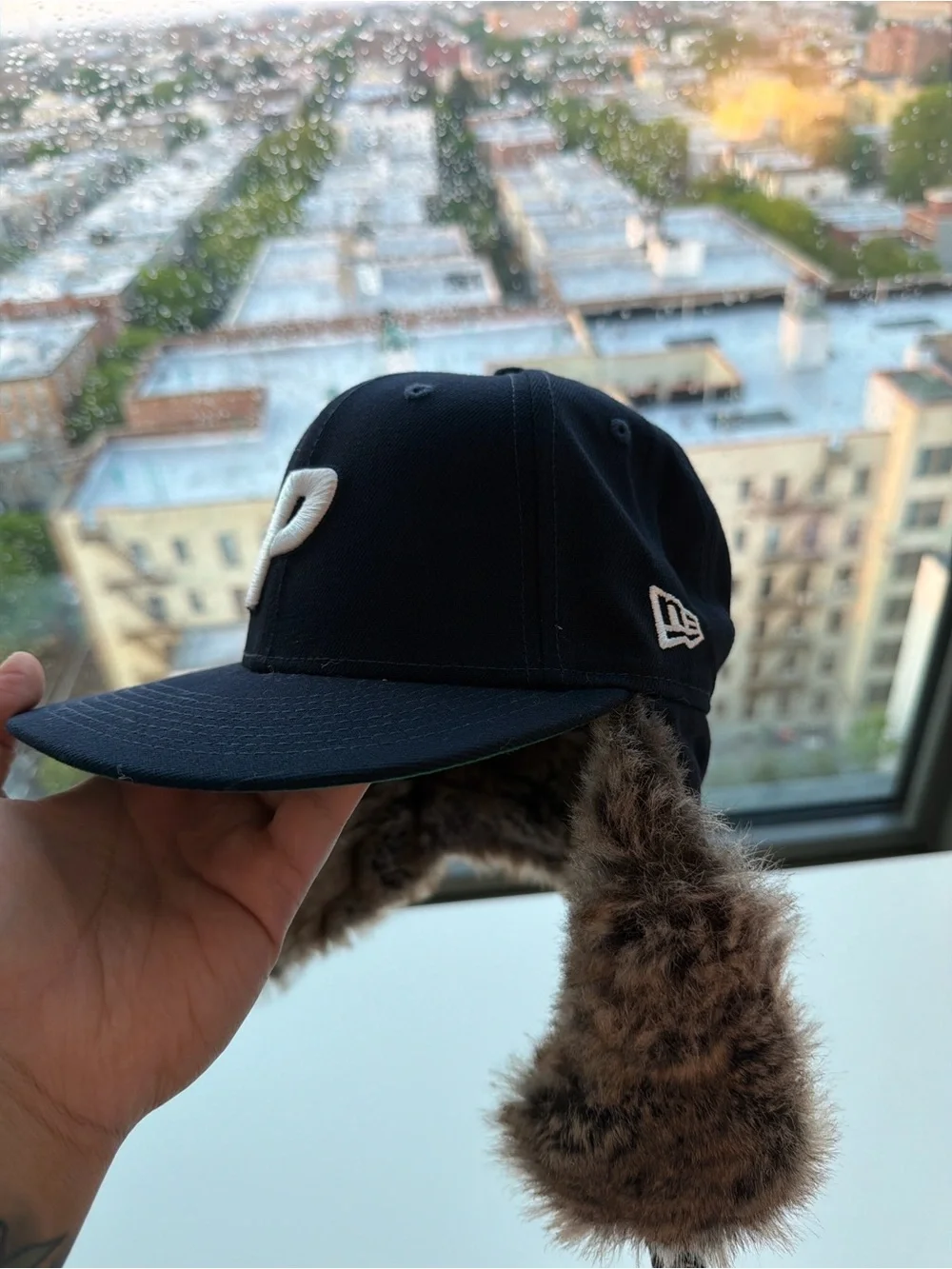 PALACE Black Snapback Hat with Brown Faux Fur Ear Flaps - Picture 7 of 7